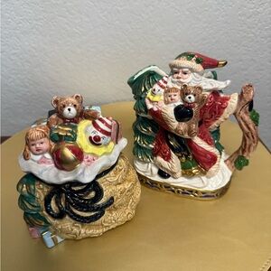 1994 Fitz Floyd Renaissance Santa Christmas Sugar & Creamer Set NIB